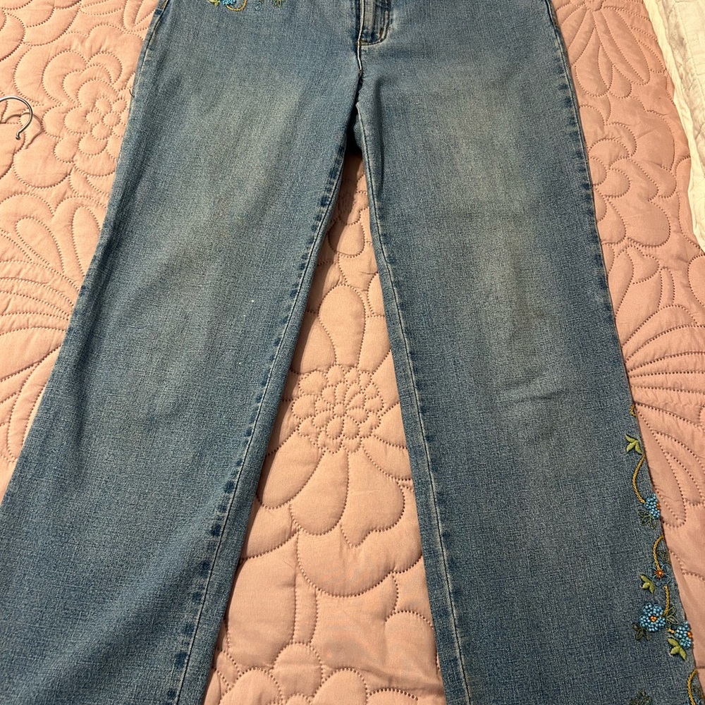 Talbots Denim Flare Jeans with Blue Embroidery